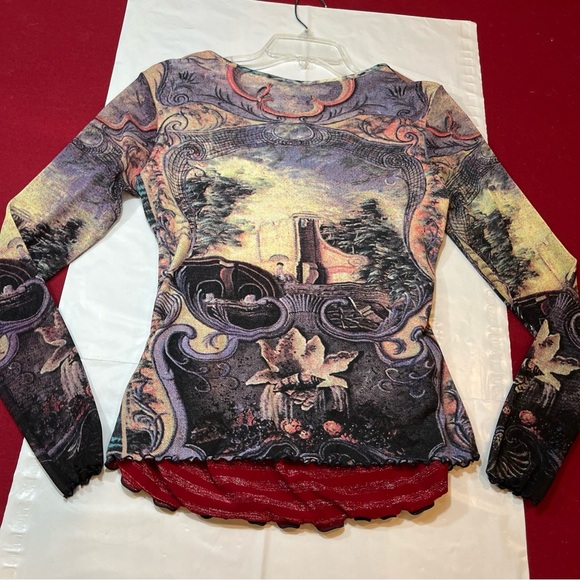 ANAC romantic V Neck Wrap shirt MIXED PRINTS Art to Wear purple women large top - Picture 6 of 15